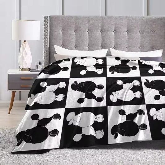 Black & White Poodle Print Flannel Blanket